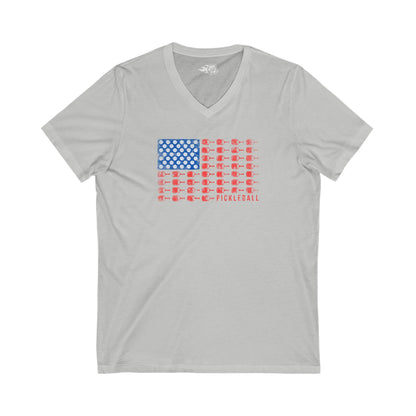 American Flag Pickleball V-Neck Tee