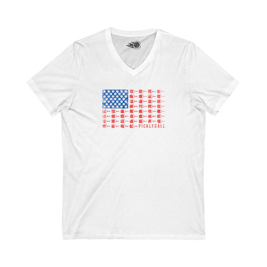 American Flag Pickleball - V-Neck Tee