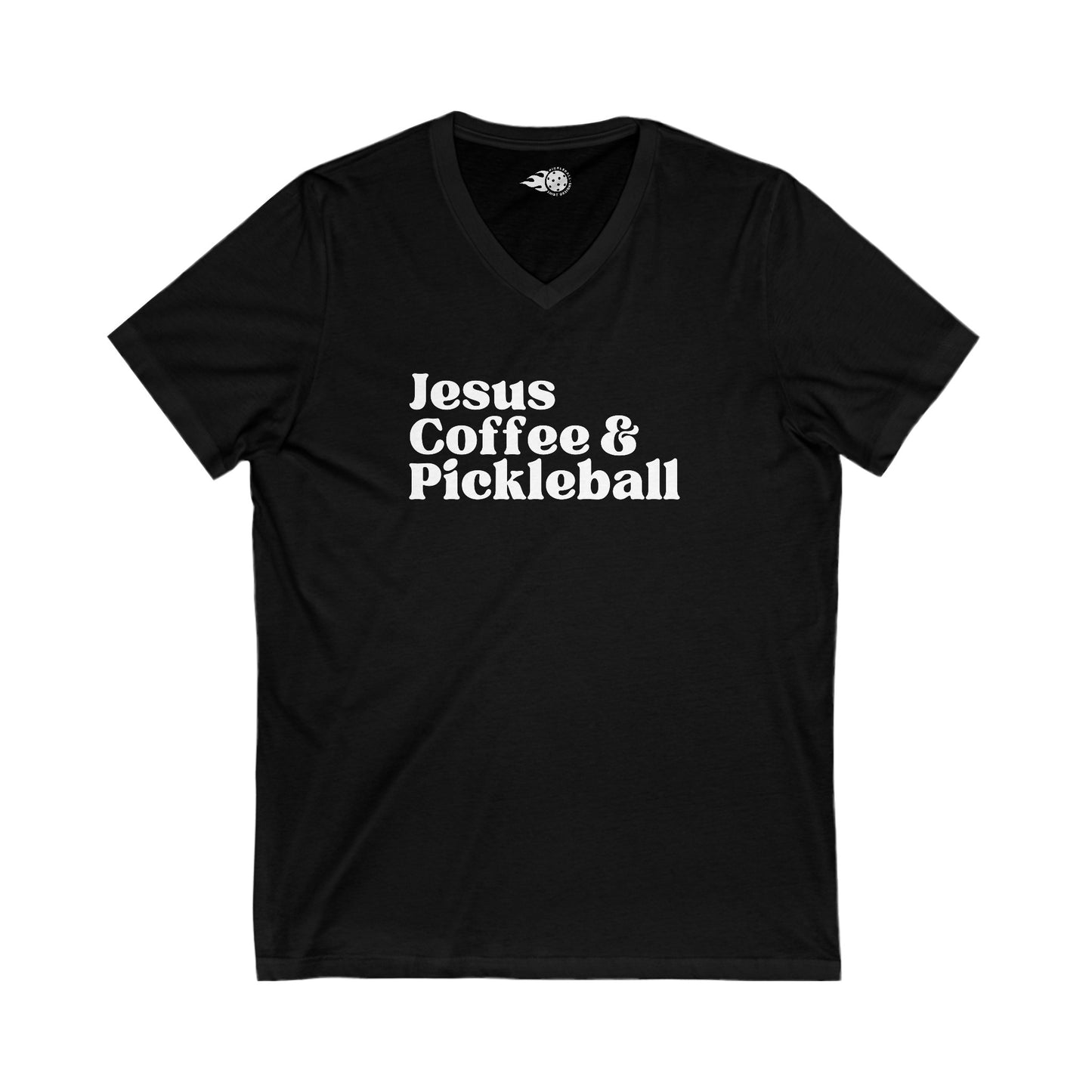 Jesus, Coffee, & Pickleball V-Neck Shirt