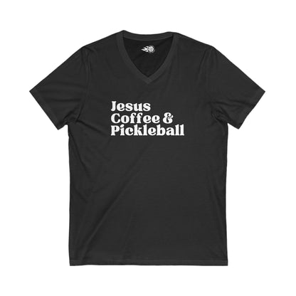 Jesus, Coffee, & Pickleball V-Neck Shirt