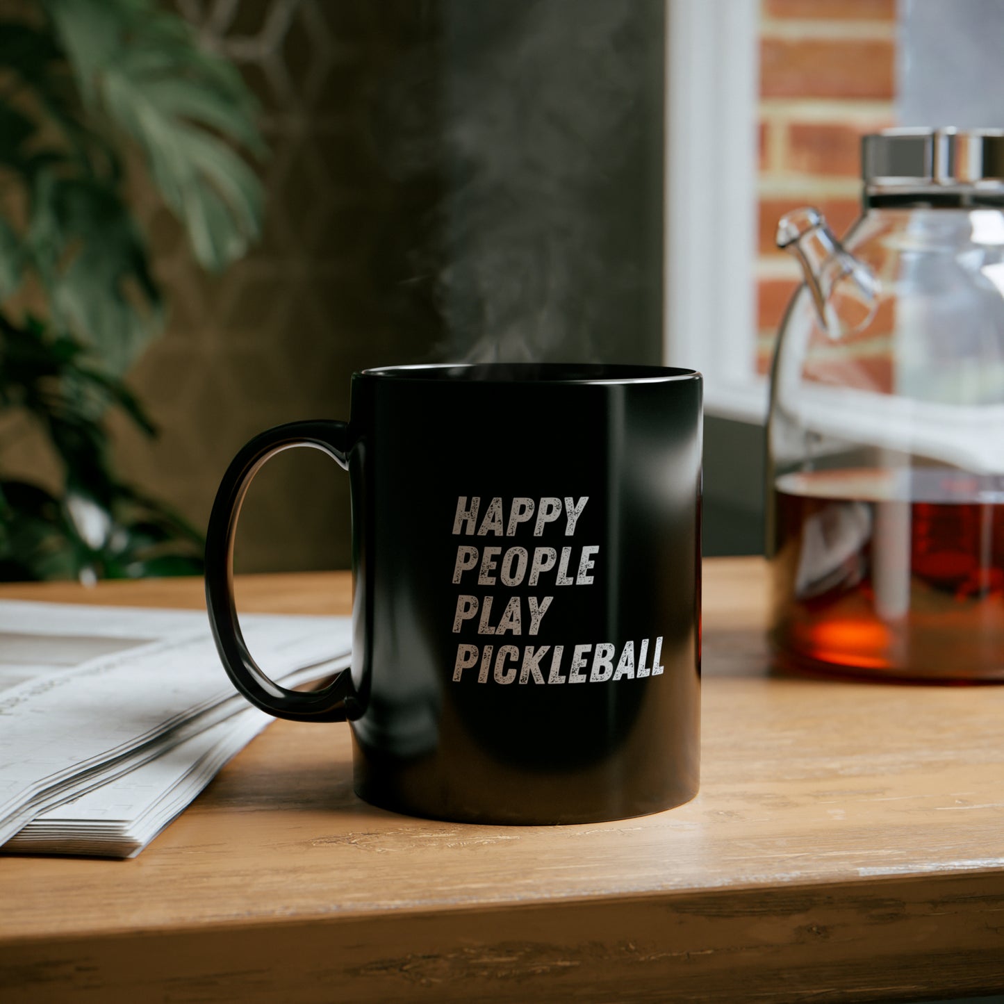 Happy People Play Pickleball - Black Mug (11oz)