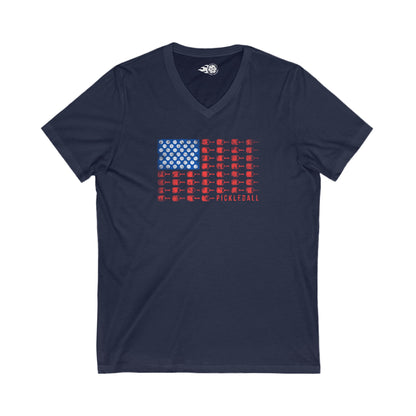 American Flag Pickleball V-Neck Tee