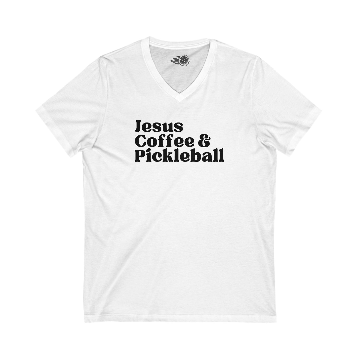 Jesus, Coffee, & Pickleball V-Neck Shirt