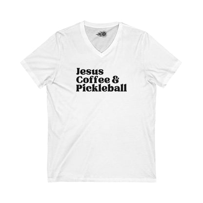 Jesus, Coffee, & Pickleball V-Neck Shirt