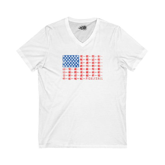 American Flag Pickleball V-Neck Tee